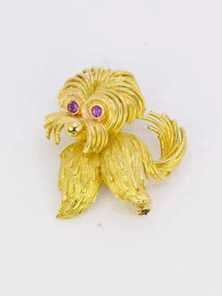 Broche animalière chien or jaune rubis - Castafiore