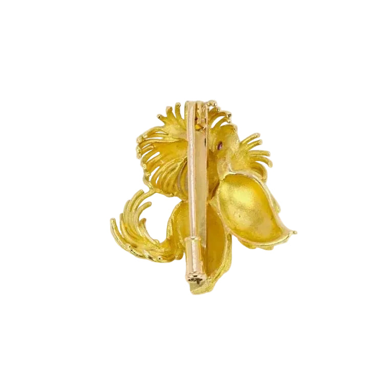 Broche animalière chien or jaune rubis - Castafiore