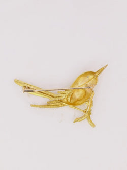 Broche animalière Oiseau or jaune diamant - Castafiore