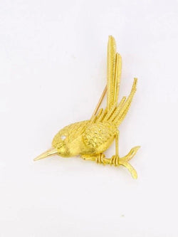 Broche animalière Oiseau or jaune diamant - Castafiore