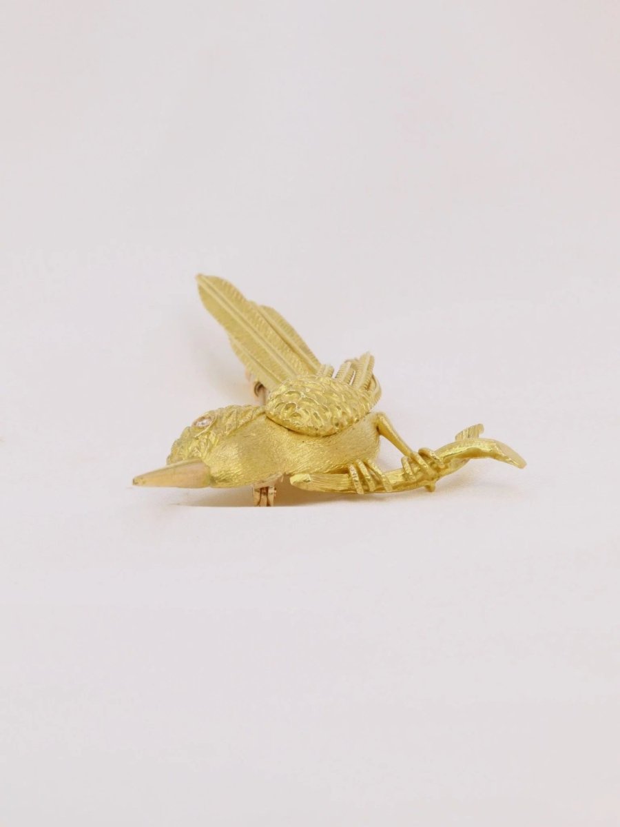 Broche animalière Oiseau or jaune diamant - Castafiore