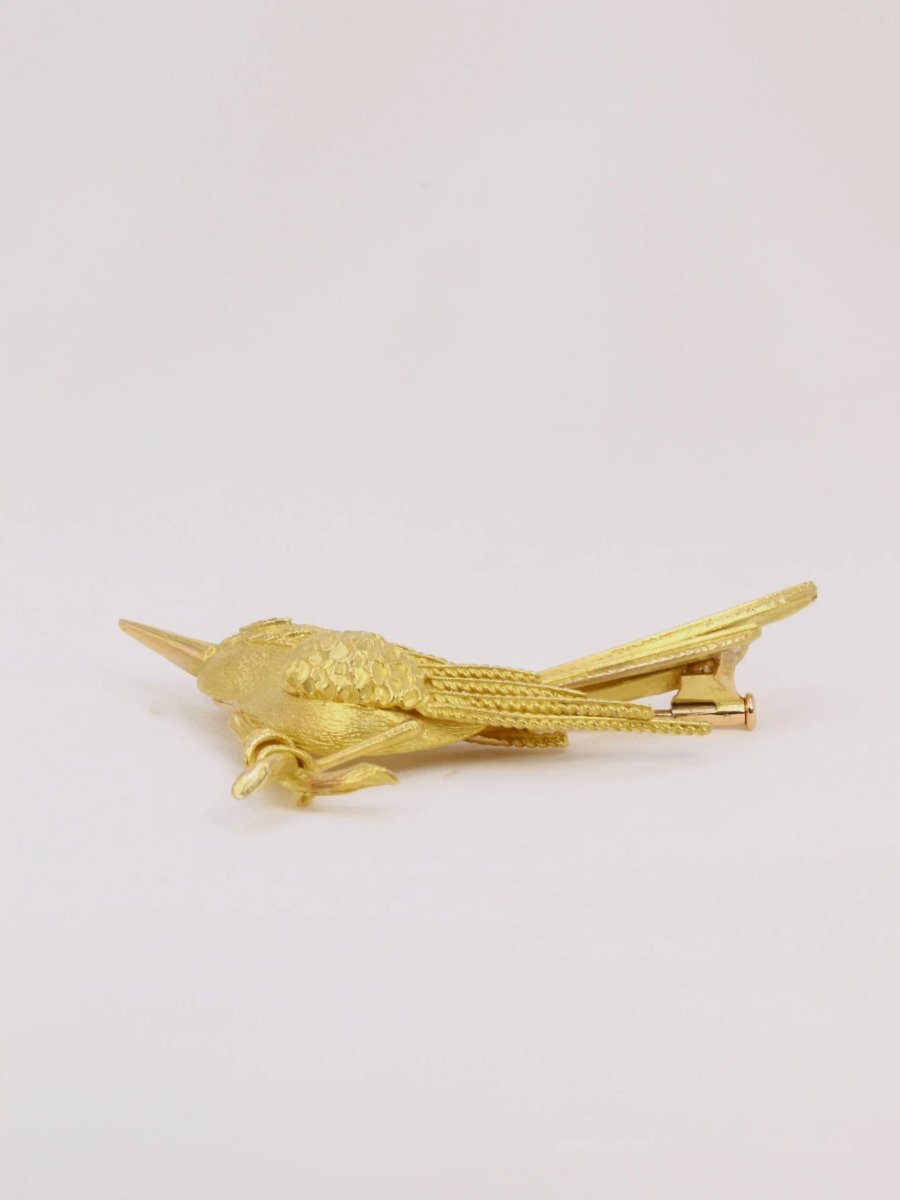 Broche animalière Oiseau or jaune diamant - Castafiore