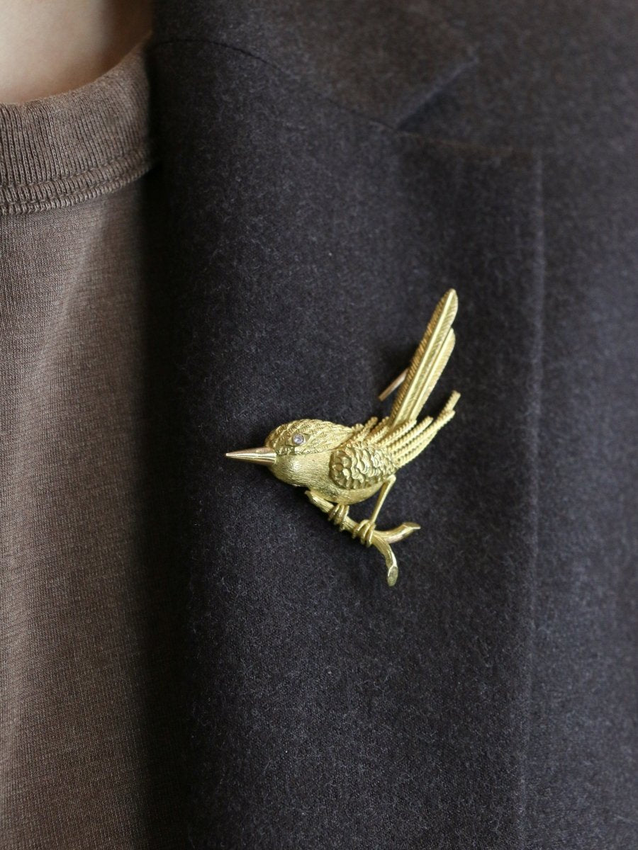 Broche animalière Oiseau or jaune diamant - Castafiore