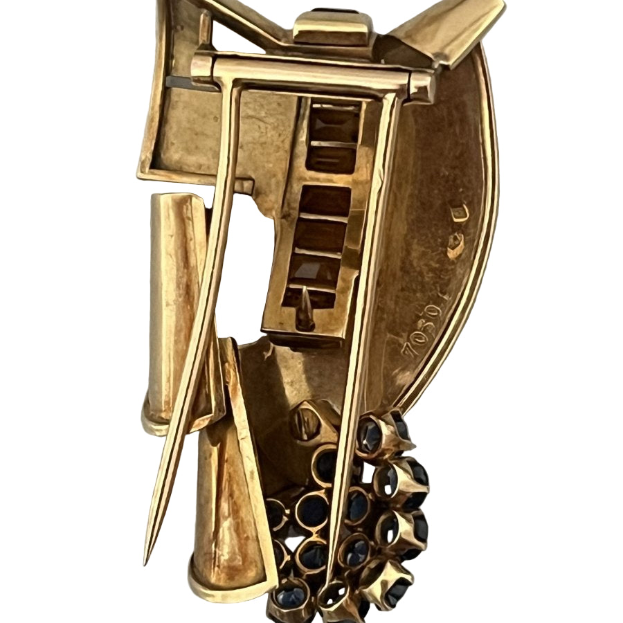 Broche Années 1940 en or jaune citrines saphirs - Castafiore