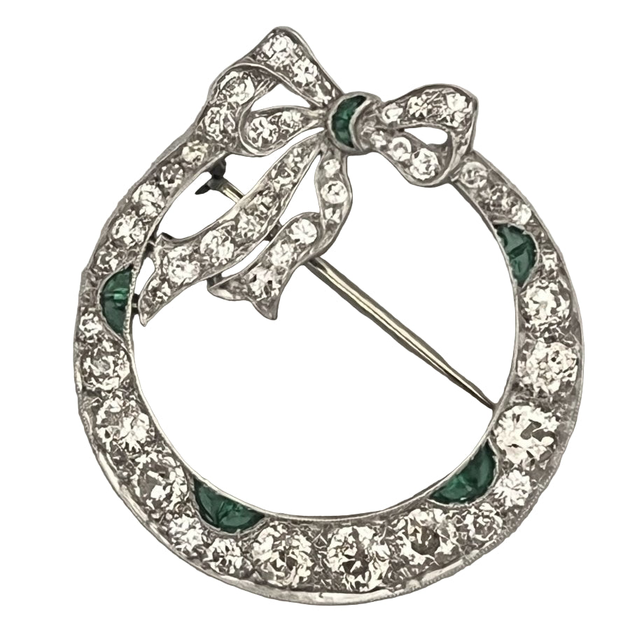 Broche Années 1950 en platine et émeraudes - Castafiore