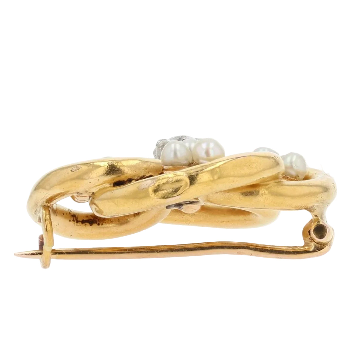 Broche ANONYME Ancienne en or jaune perles fines et diamants - Castafiore