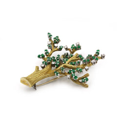 Broche Arbre - Or jaune, Diamants & Emeraudes - Castafiore