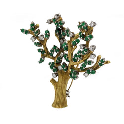 Broche Arbre - Or jaune, Diamants & Emeraudes - Castafiore