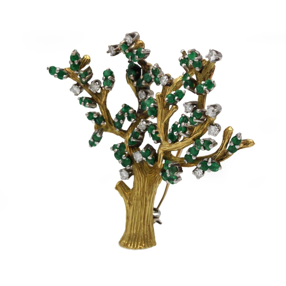 Broche Arbre - Or jaune, Diamants & Emeraudes - Castafiore