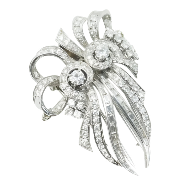 Broche Art déco double clips en or blanc et platine, diamants - Castafiore