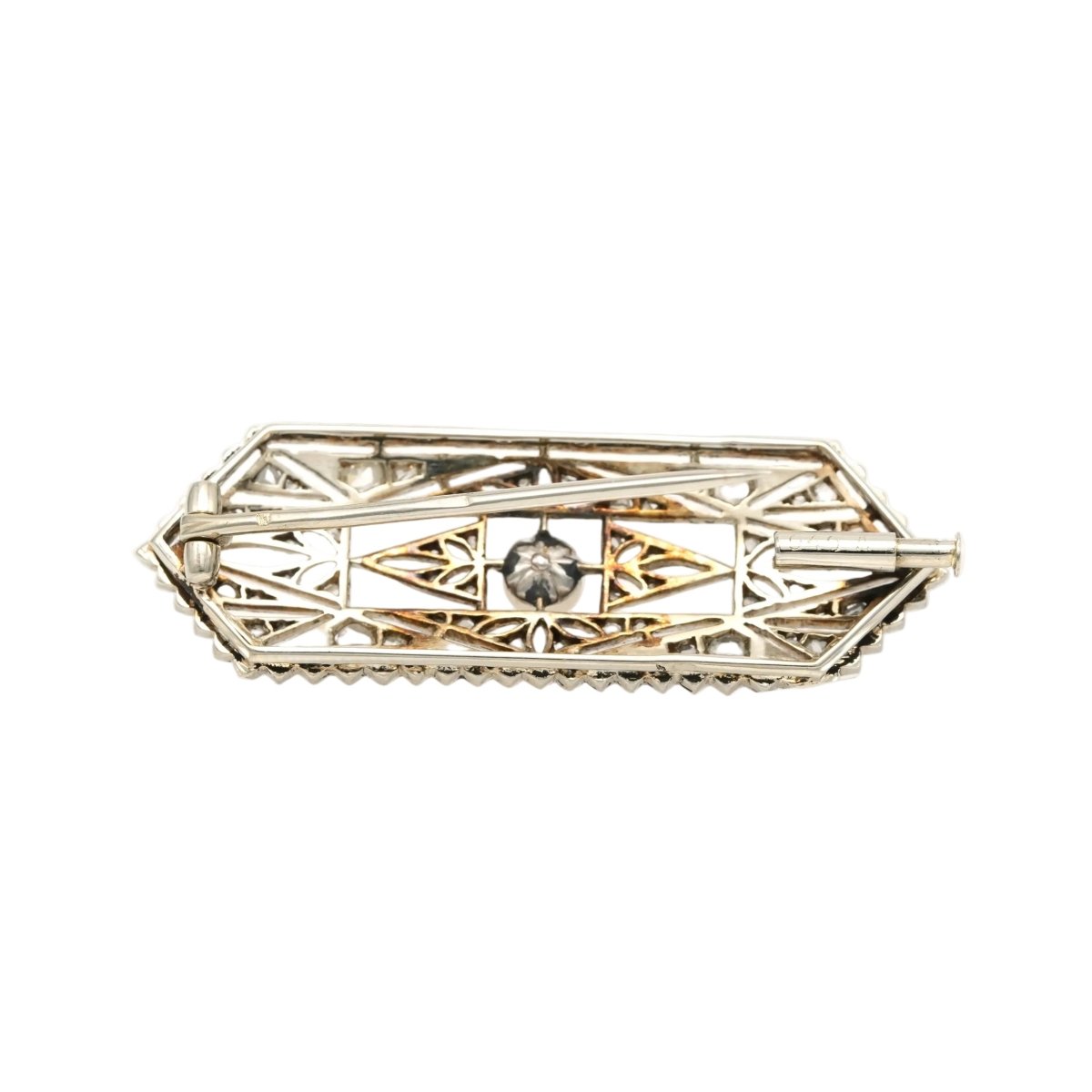 Broche Art Déco en or blanc, perle et diamants - Castafiore