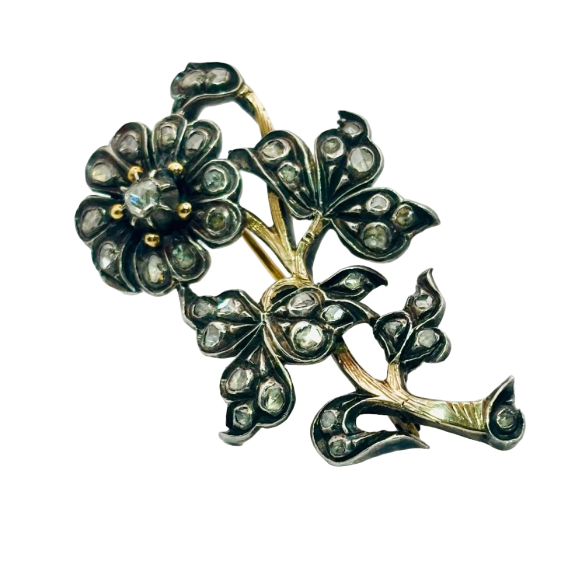 Broche ART DÉCO Floral en or et argent avec diamants - Castafiore