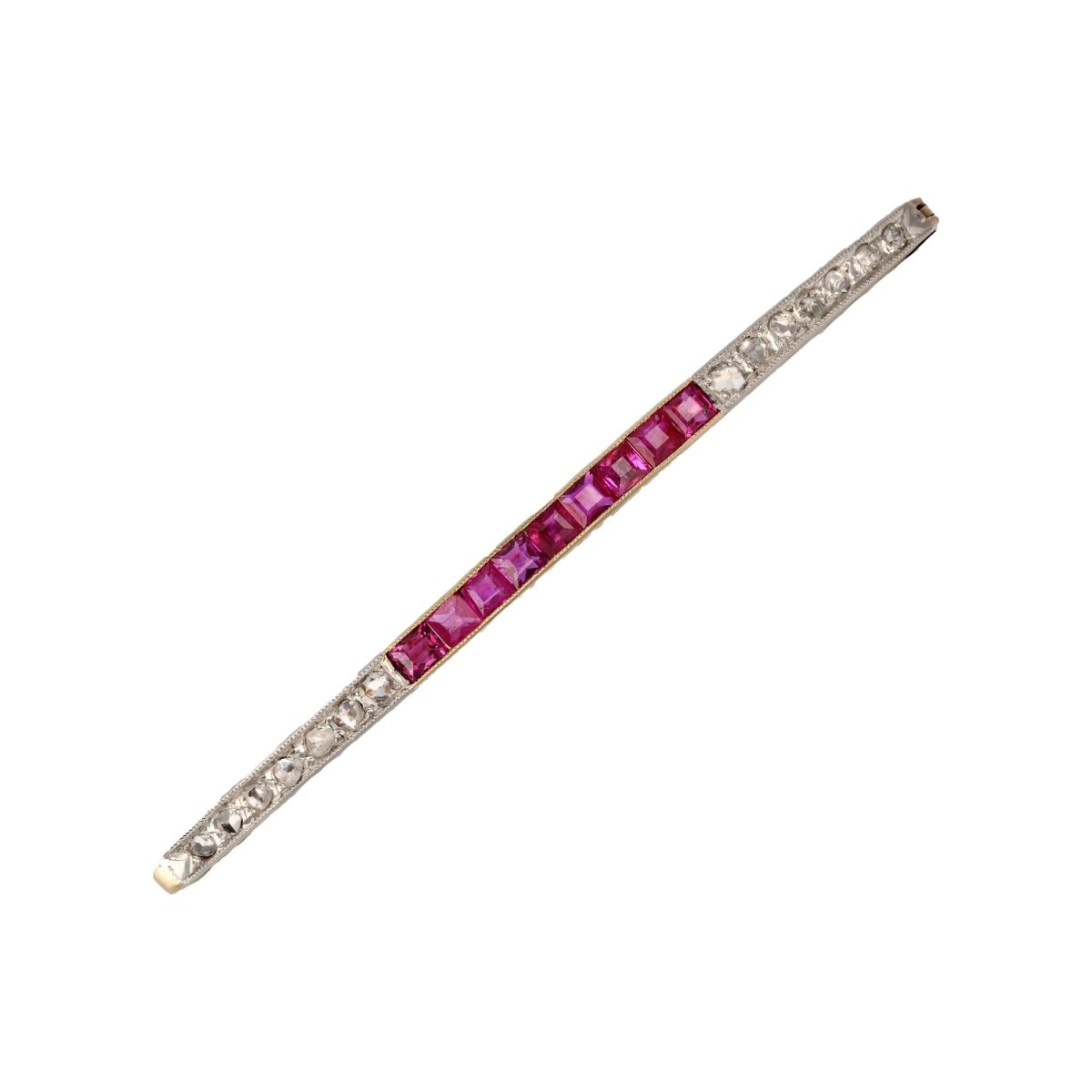 Broche art déco ligne rubis et diamants - Castafiore
