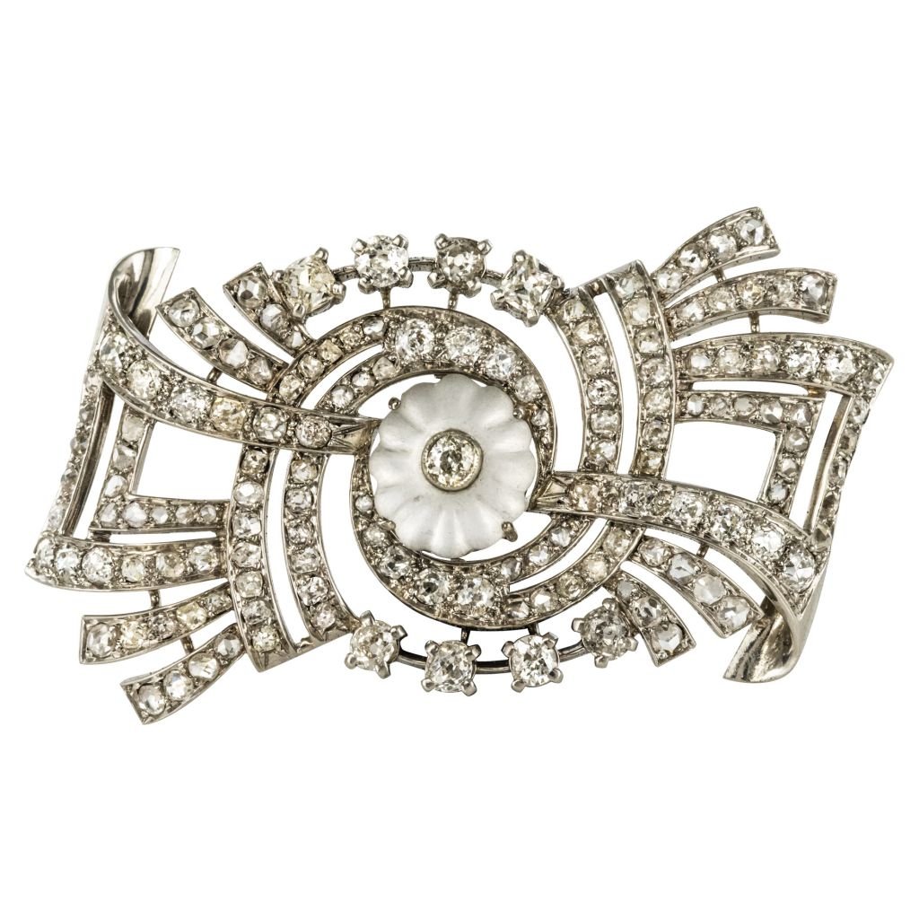 Broche ART DÉCO Rectangulaire en platine et or blanc - Castafiore