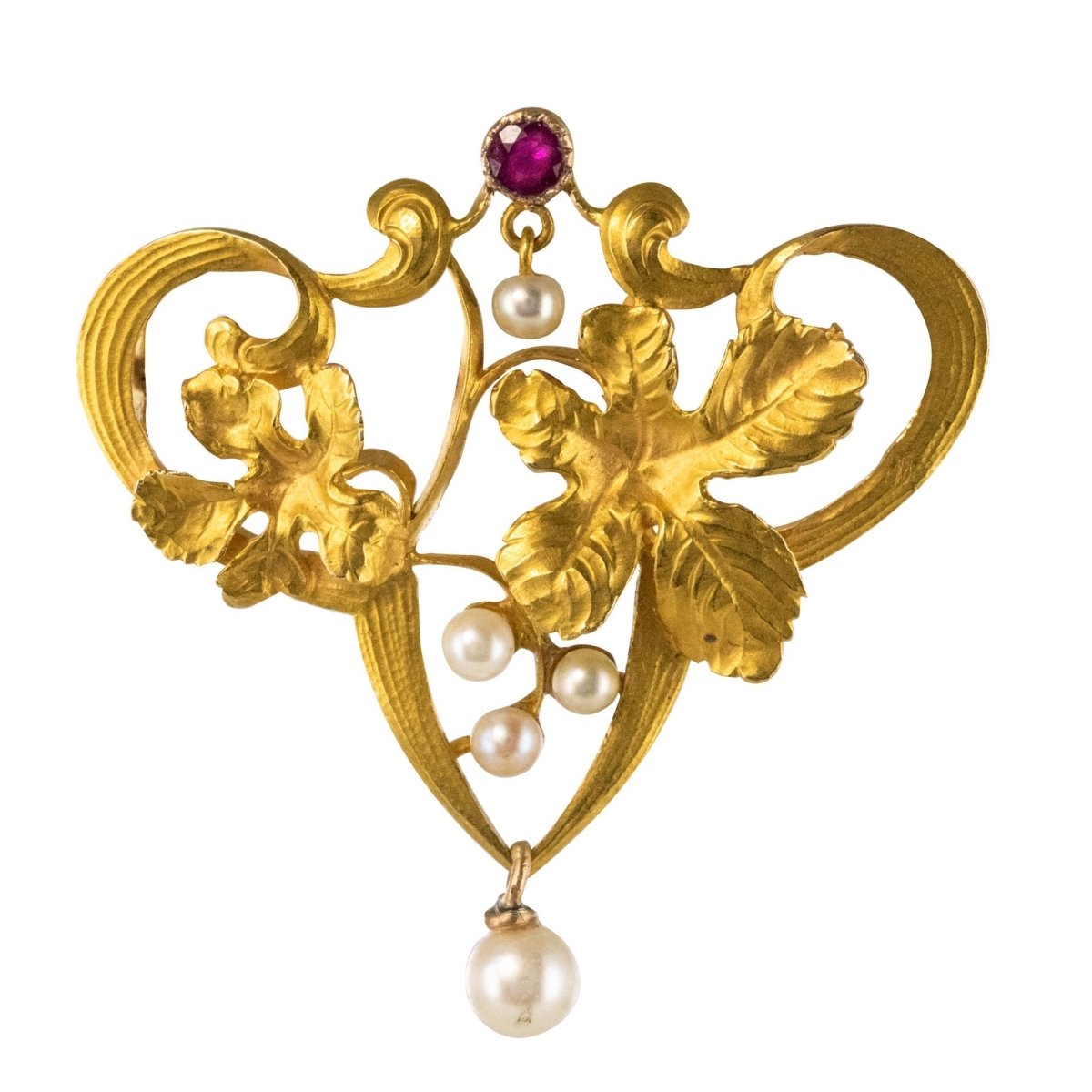 Broche art nouveau rubis perles - Castafiore