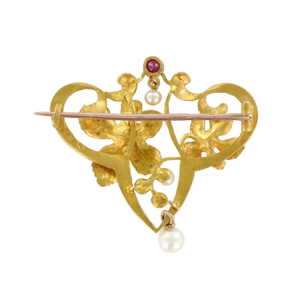 Broche art nouveau rubis perles - Castafiore