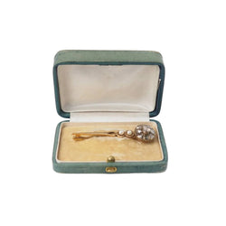 Broche barrette ancienne en or jaune, diamants et perle de culture - Castafiore
