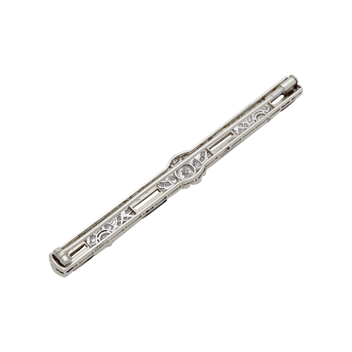 Broche Barrette Art Déco en or blanc, platine, émail et diamants - Castafiore