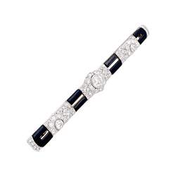 Broche Barrette Art Déco en or blanc, platine, émail et diamants - Castafiore