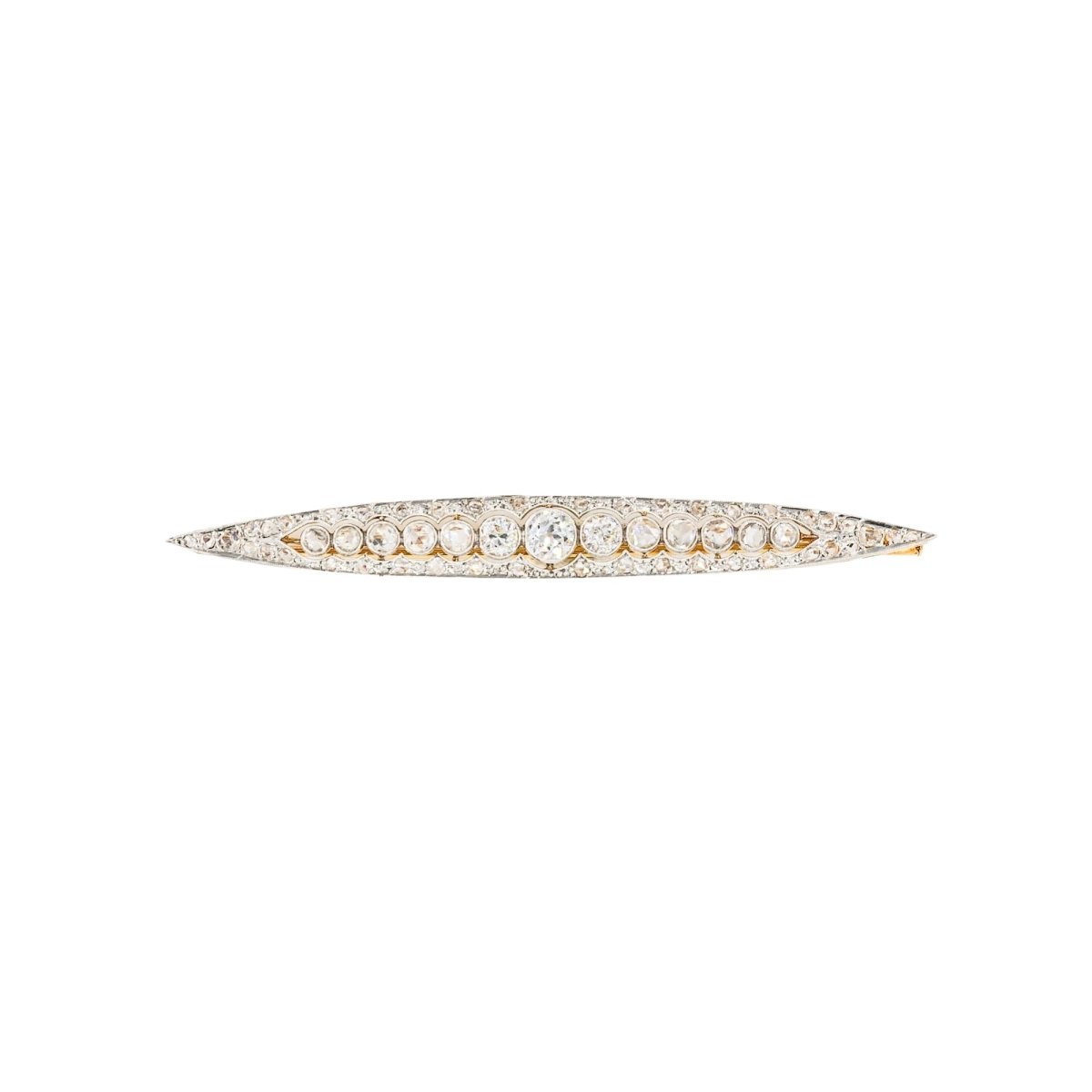 Broche Barrette Art Déco en or jaune, platine et diamants - Castafiore