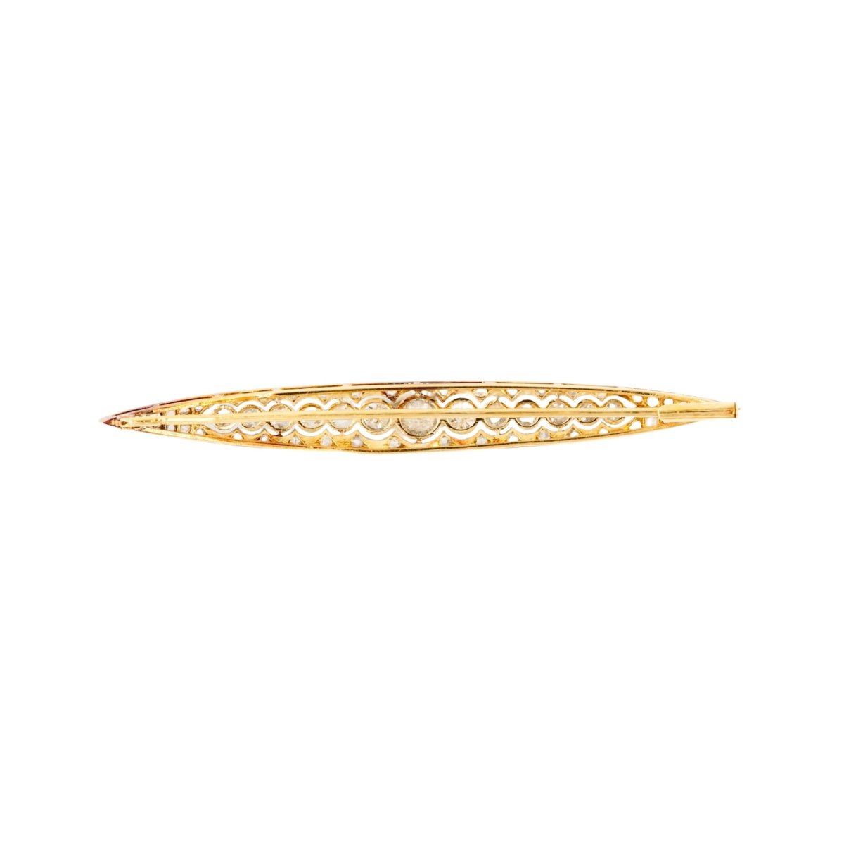 Broche Barrette Art Déco en or jaune, platine et diamants - Castafiore