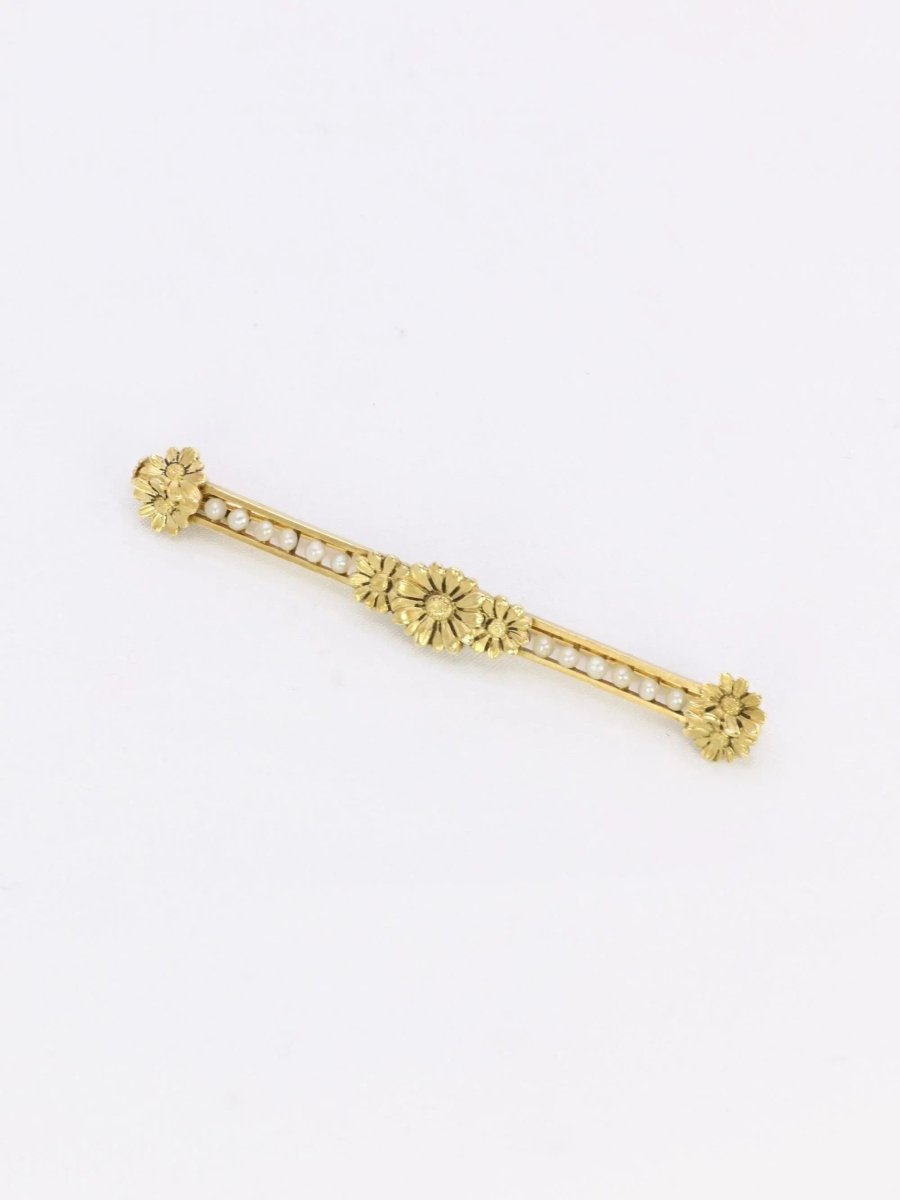 Broche barrette Art Nouveau or jaune perles fines - Castafiore