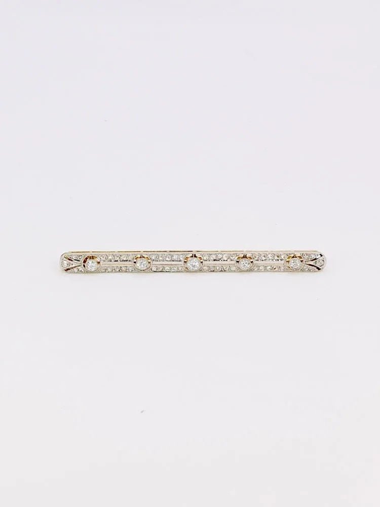 Broche barrette Belle Epoque en or et diamants Old European Cut - Castafiore