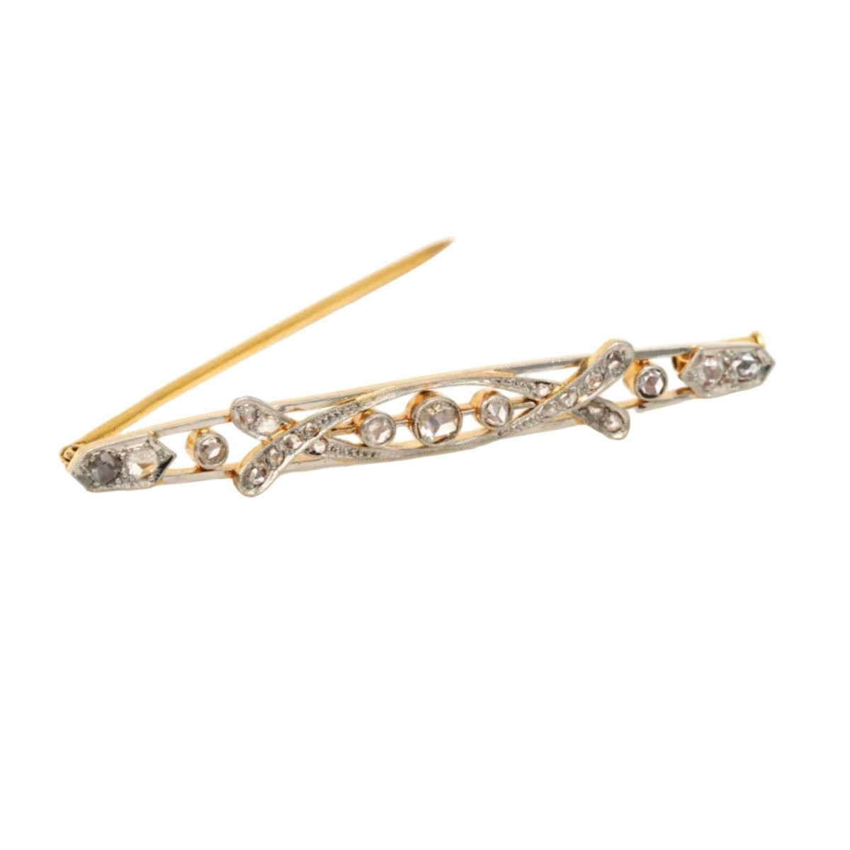 Broche Barrette en or blanc, or jaune et diamants - Castafiore