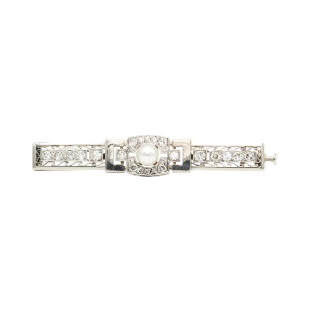 Broche Barrette en or blanc, perle et diamants - Castafiore