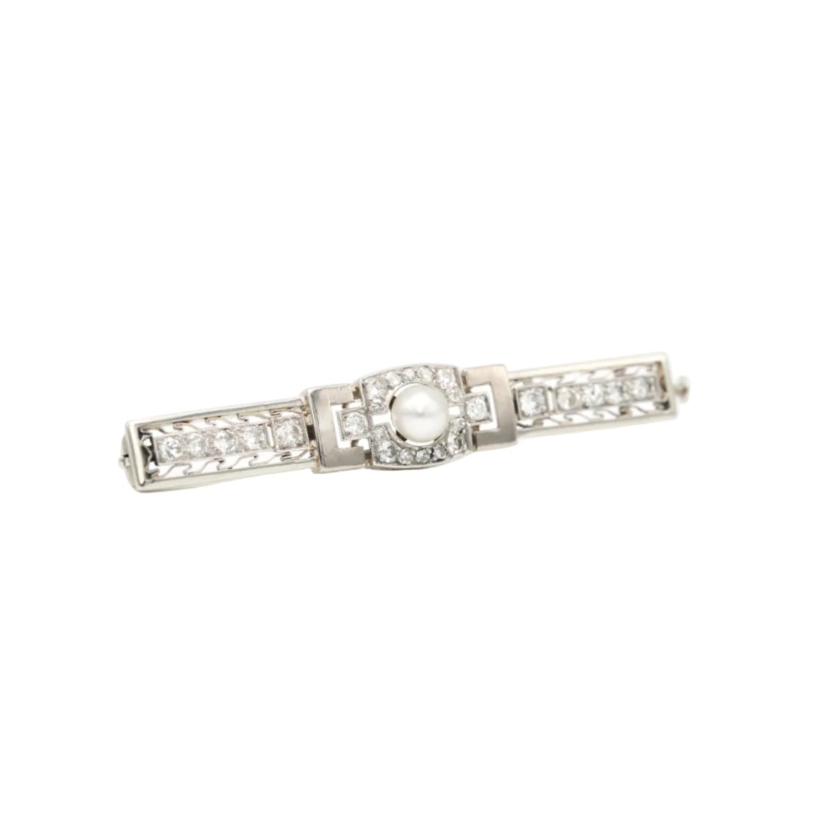 Broche Barrette en or blanc, perle et diamants - Castafiore