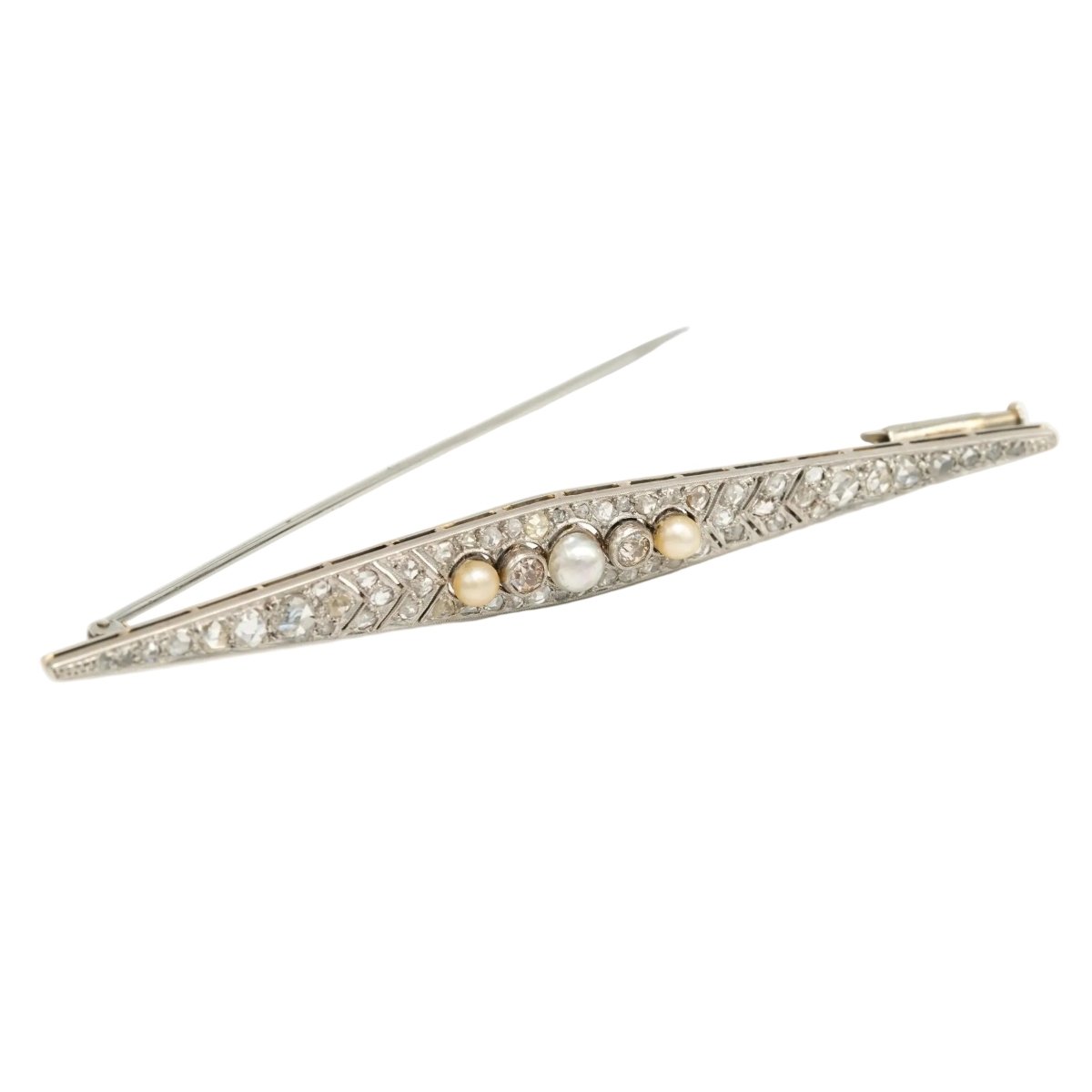 Broche Barrette en or blanc, perles et diamants - Castafiore