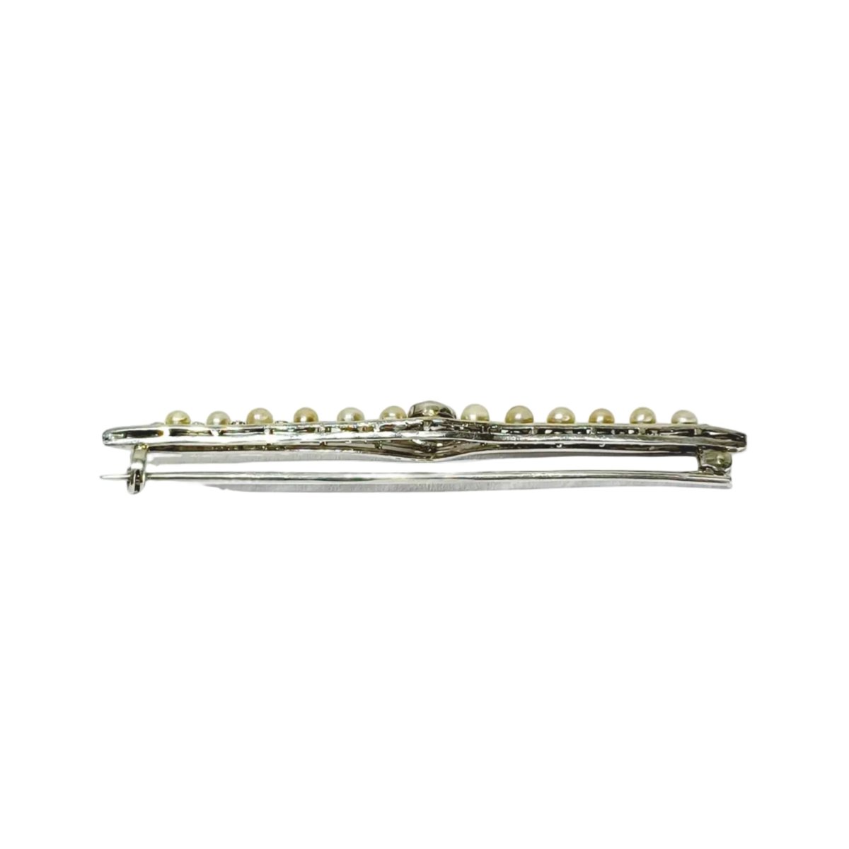 Broche Barrette en or blanc, perles, et diamants - Castafiore