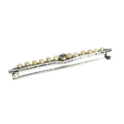 Broche Barrette en or blanc, perles, et diamants - Castafiore