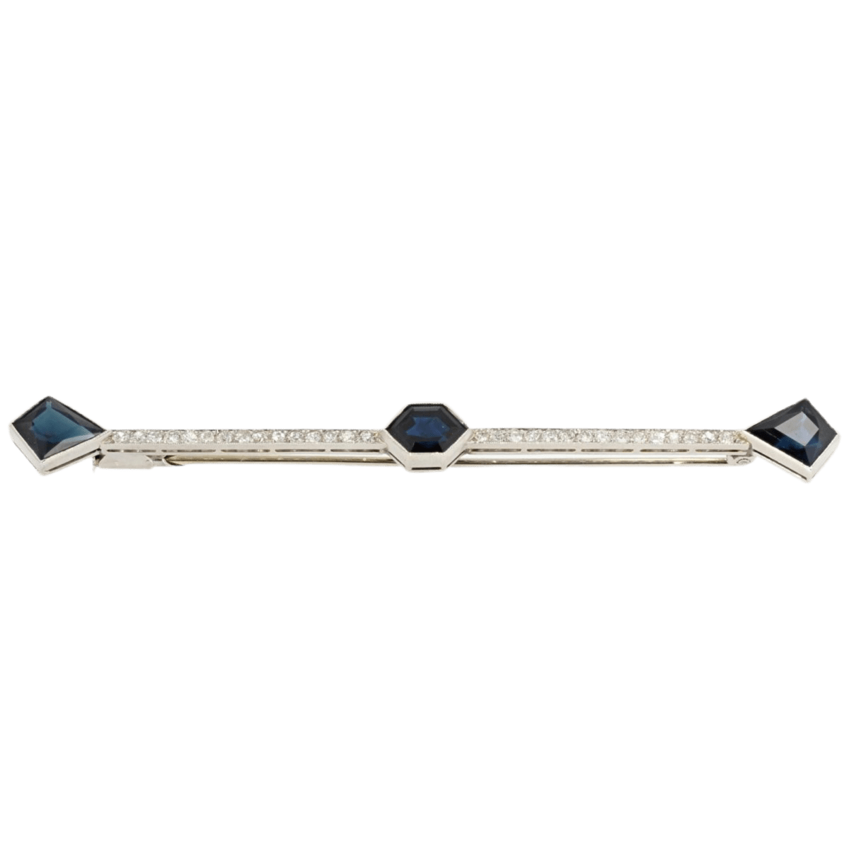 Broche Barrette en or blanc, platine, saphirs et diamants - Castafiore