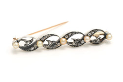 Broche Barrette en or jaune, argent, perles et diamants - Castafiore