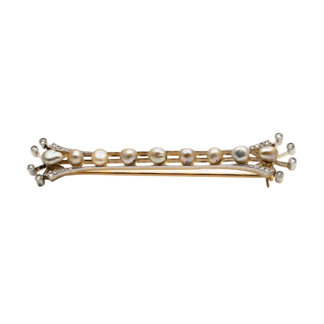 Broche Barrette en or jaune, argent, perles et diamants - Castafiore