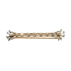 Broche Barrette en or jaune, argent, perles et diamants - Castafiore