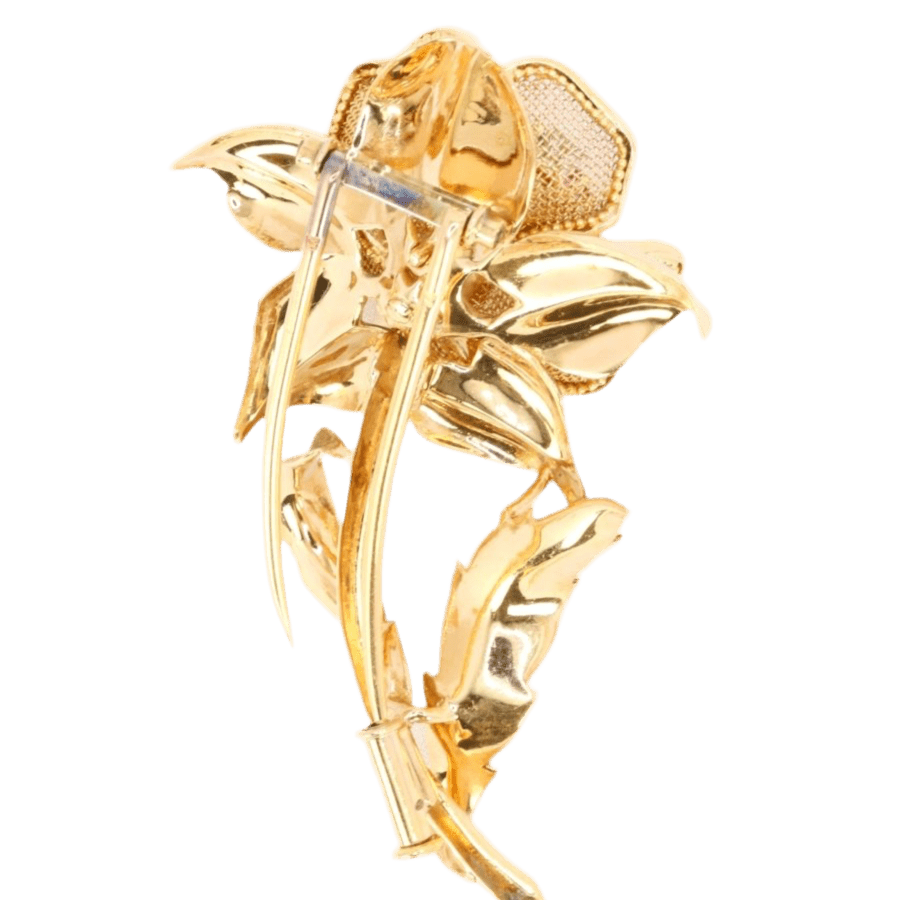 Broche Barrette en or jaune, émeraudes, saphirs, rubis et diamants - Castafiore