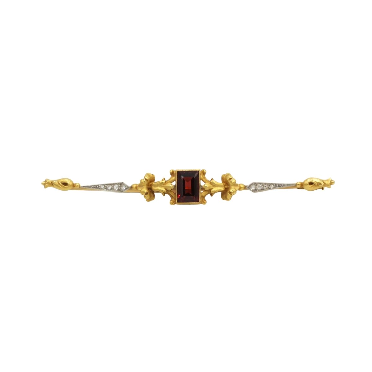 Broche Barrette en or jaune, grenat et diamants - Castafiore