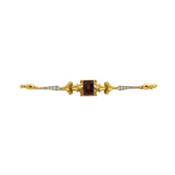 Broche Barrette en or jaune, grenat et diamants - Castafiore