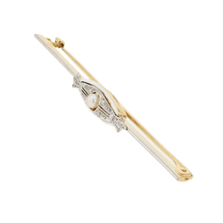 Broche Barrette en or jaune, perle, émail et diamants - Castafiore