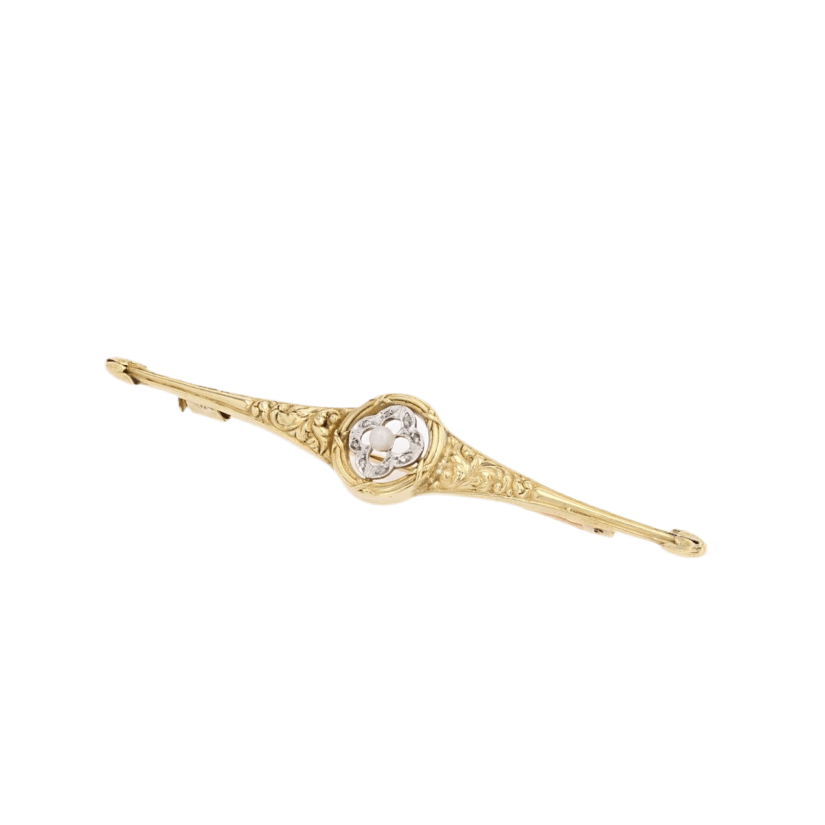 Broche Barrette en or jaune, perle et diamants - Castafiore