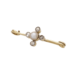 Broche Barrette en or jaune, perle et diamants - Castafiore