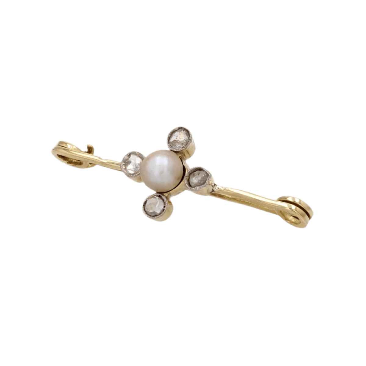 Broche Barrette en or jaune, perle et diamants - Castafiore