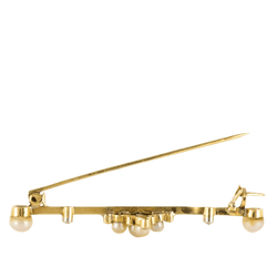 Broche Barrette en or jaune, perles et diamants - Castafiore