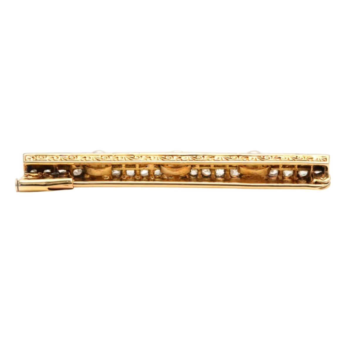 Broche Barrette en or jaune, perles et diamants - Castafiore