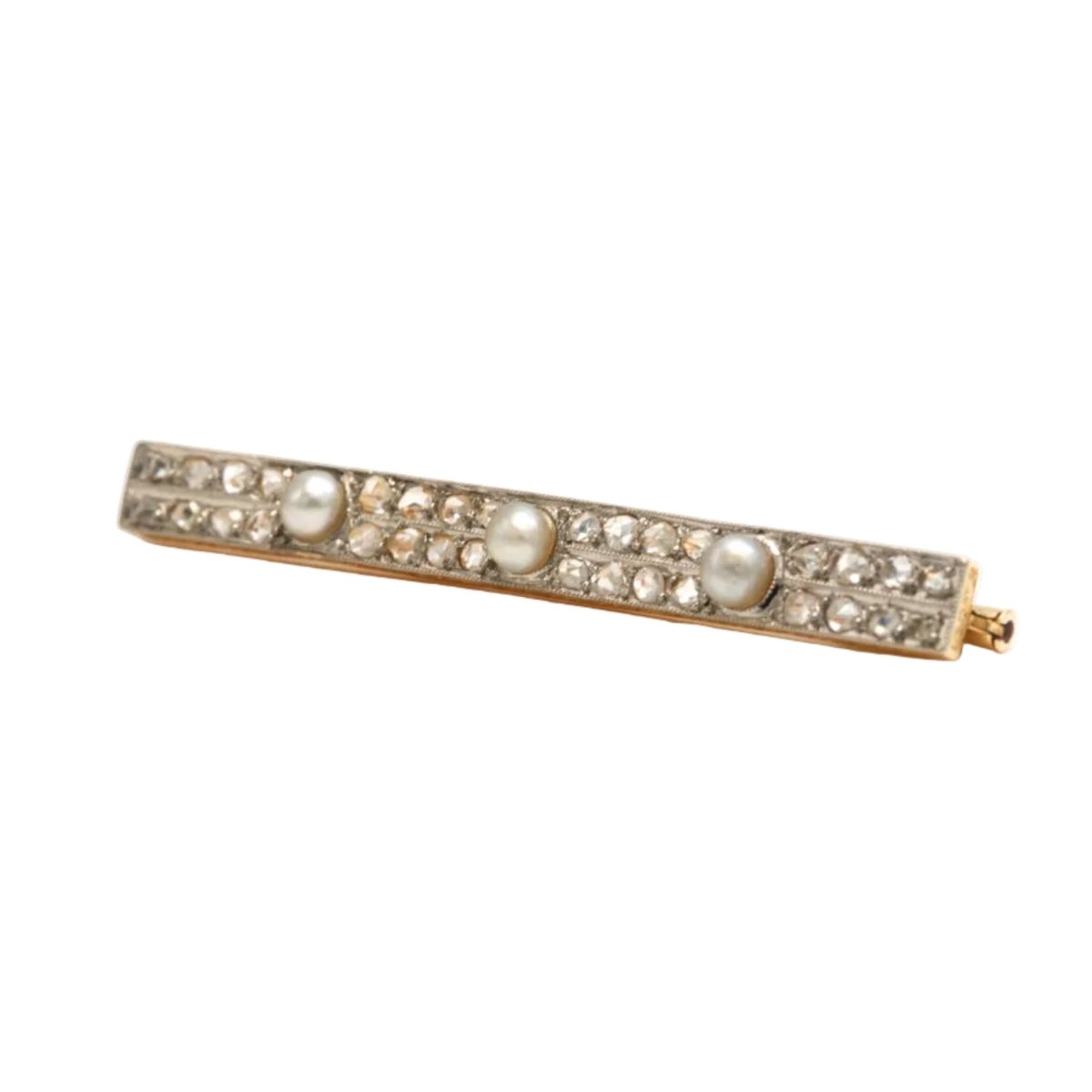 Broche Barrette en or jaune, perles et diamants - Castafiore