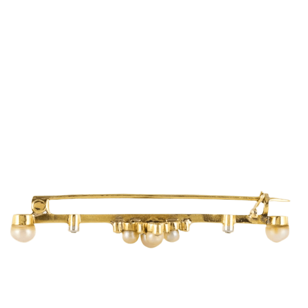 Broche Barrette en or jaune, perles et diamants - Castafiore