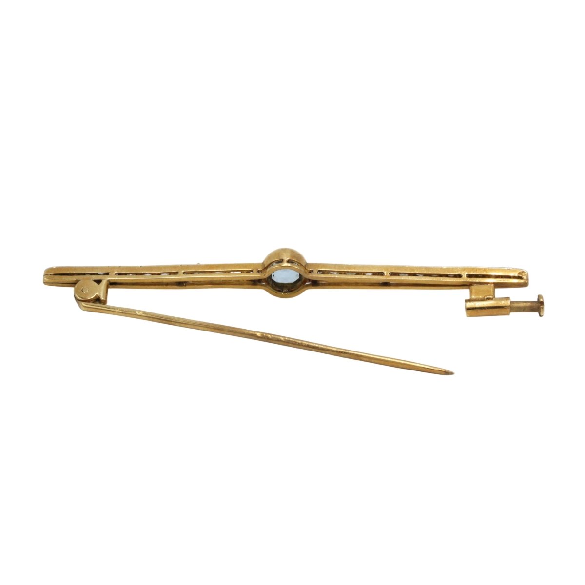 Broche Barrette en or jaune, platine, aigue - marine, diamants - Castafiore
