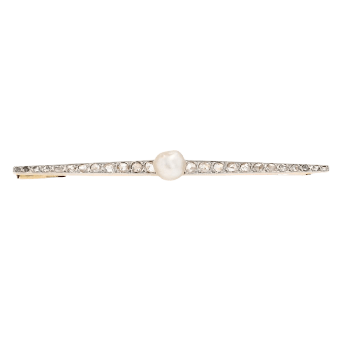 Broche Barrette en or jaune, platine, perle et diamants - Castafiore